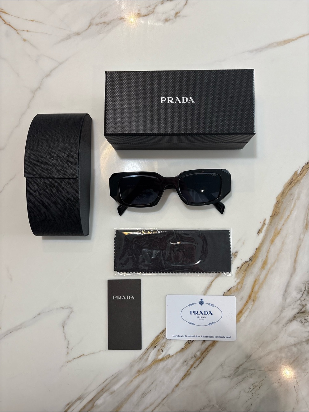 Prada Black Rectangular Sunglasses with Case